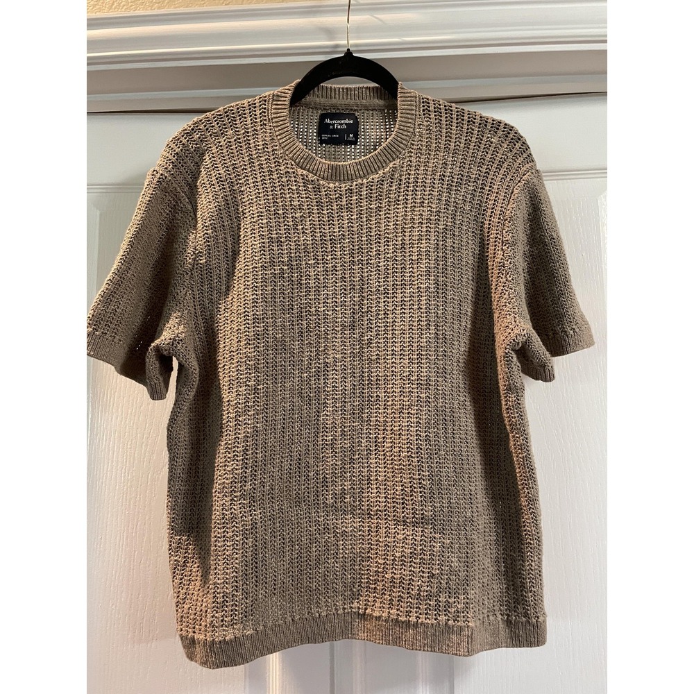 Abercrombie & Fitch Sweater Mens M Beige Cotton Crewneck Short Sleeve Knit
